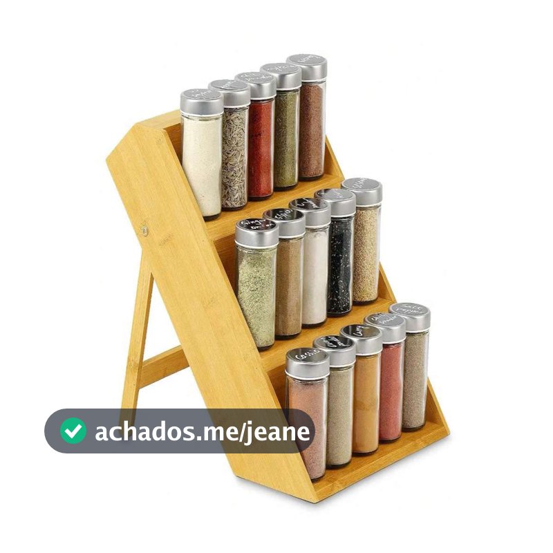 Organizador Porta Tempero Condimento 3 andares Bambu Prateleira Escada Escadinha Bancada Cozinha 36cm