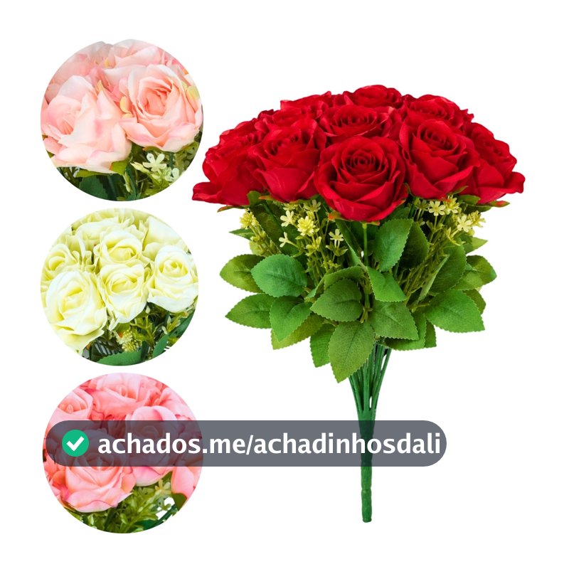 Kit 24 Botões Flores Rosas Buquê Arranjo Folhagem Artificiais Para Decoração - Castela