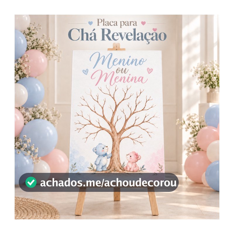 Quadro Chá Revelação Recepção Ursinhos Menino ou Menina Árvore Personalizado