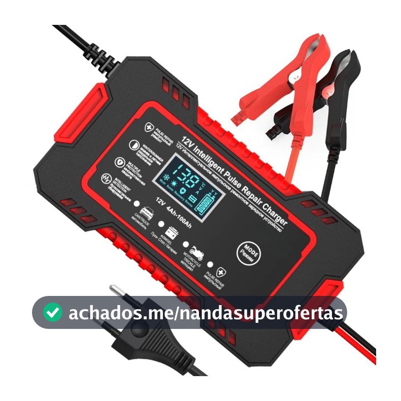 Carregador de Bateria de Carro Inteligente 12V Display Digital Automático Reparo de Pulso de Energia - Envie Agora