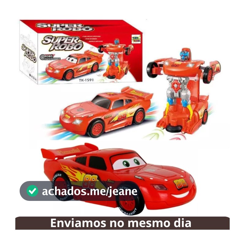Carrinho Mcqueen Vira Robô Musical Com Luz e Som Infantil Bate e Volta Brinquedo Menino