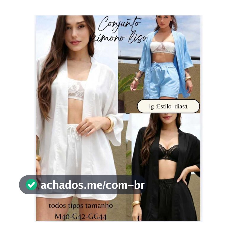 Conjunto Kimono Femenino lisa,Moda Verão blusa manga flare e short com bolso .Elegante M G GG