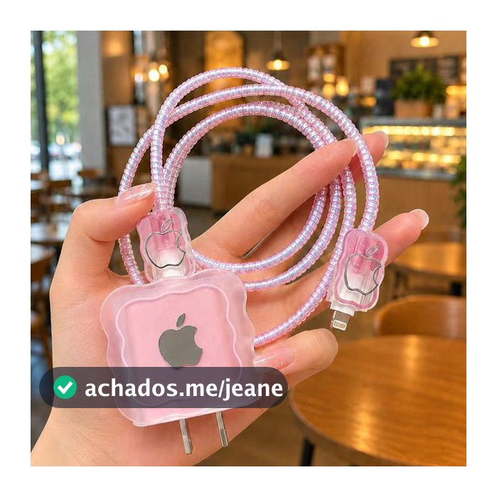 Capa protetora rosa translúcida projetada especificamente para o carregador de 20W do iPhone, com proteção contra queda