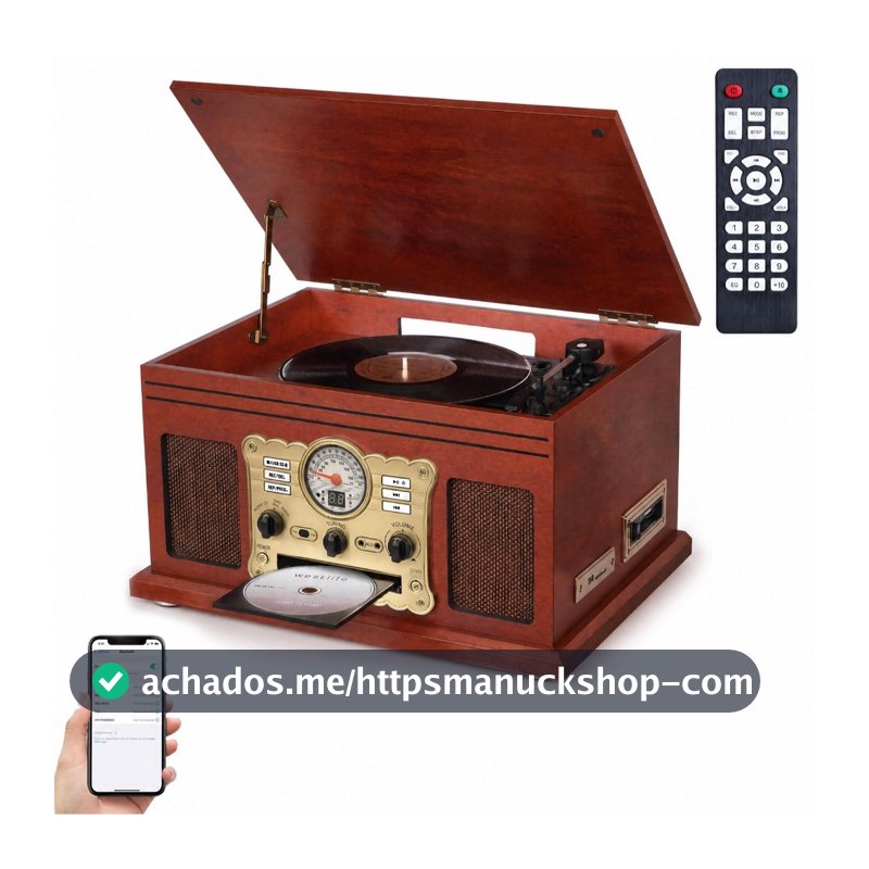 VEDO 10 in 1 Bluetooth Record Player, 3-Speed Turntable for Vinyl with Speakers, LP to MP3 Converter, CD, Cassette Playe