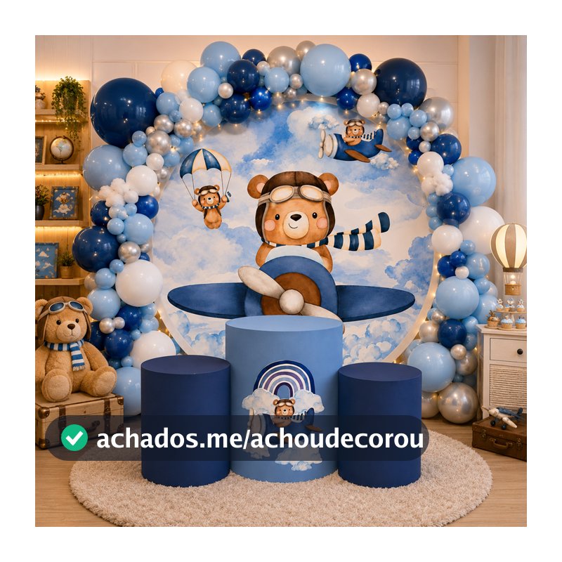 Trio Capas Cilindros + Painel Tecido Tema Ursinhos  C/Elástico Veste Fácil