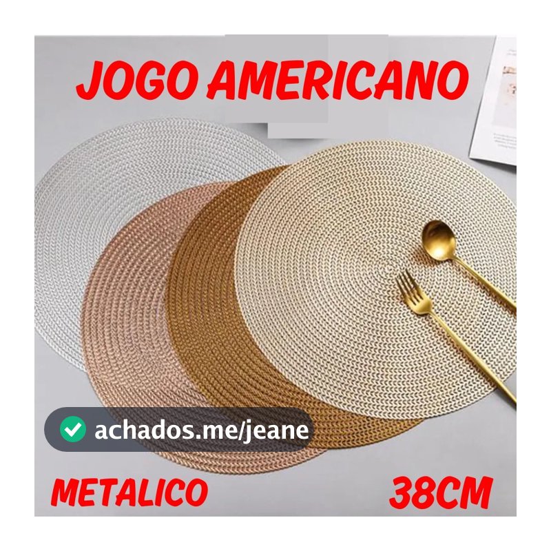 Kit 4 Ou 6 Jogo Americano 38cm Metálico Redondo Elegante Para Mesa De Cozinha Descanso De Mesa