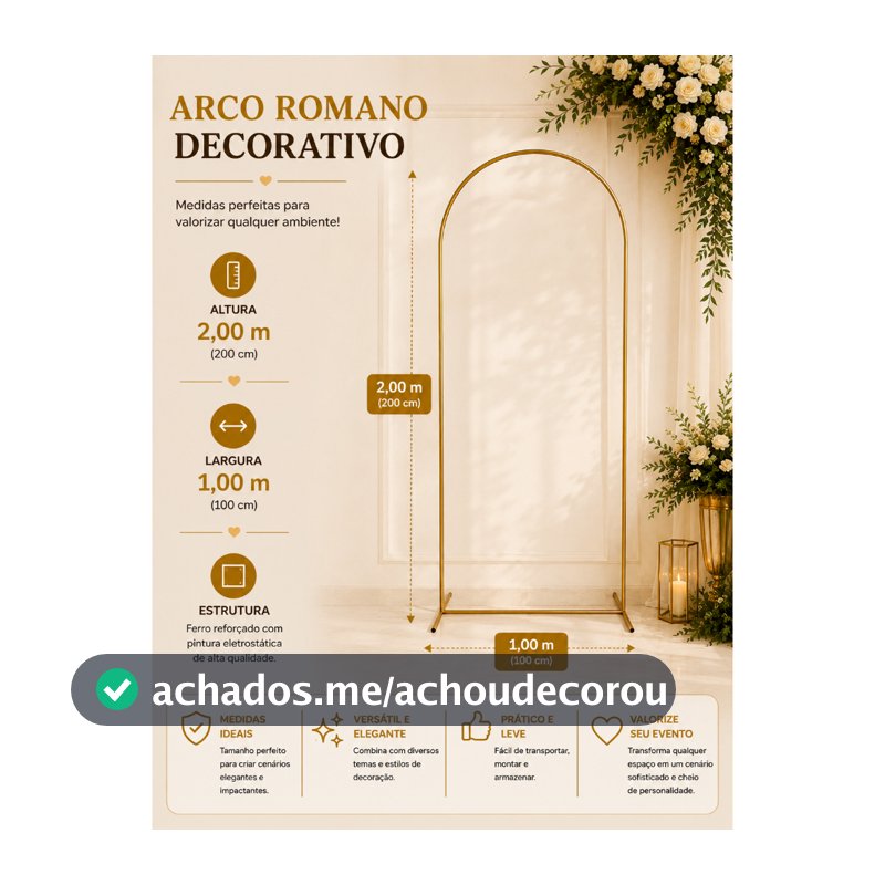 Arco Romano De Ferro Desmontável 2,00x1,00 Metros Para Decoração De Festas Eventos Painel Decorativo