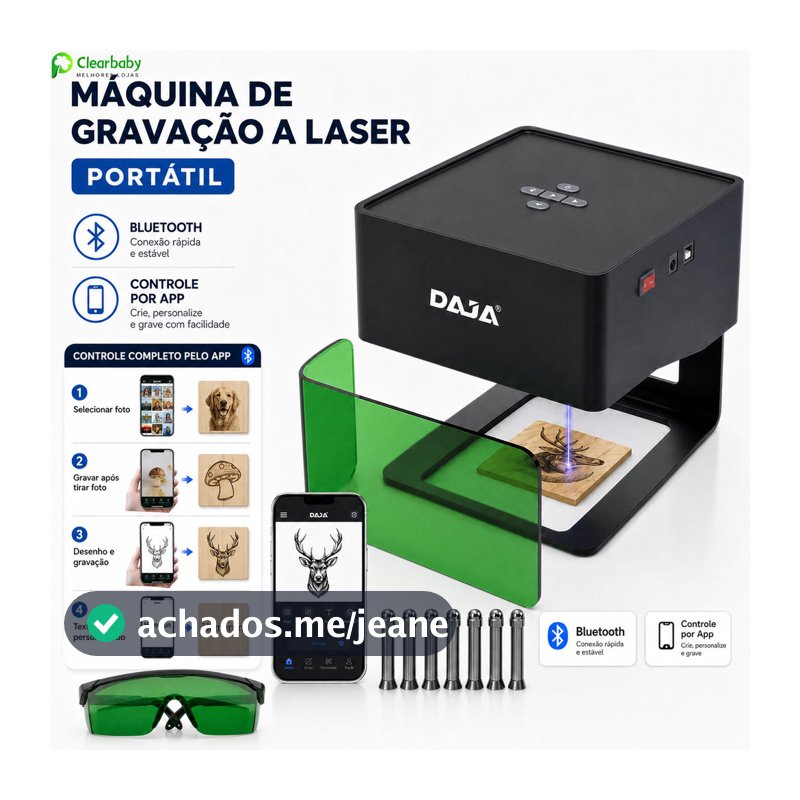 Gravadora Laser Portátil DAJA DJ6 3W Bluetooth + APP + PC | Grava em Madeira Couro Metal Presente Artesanal