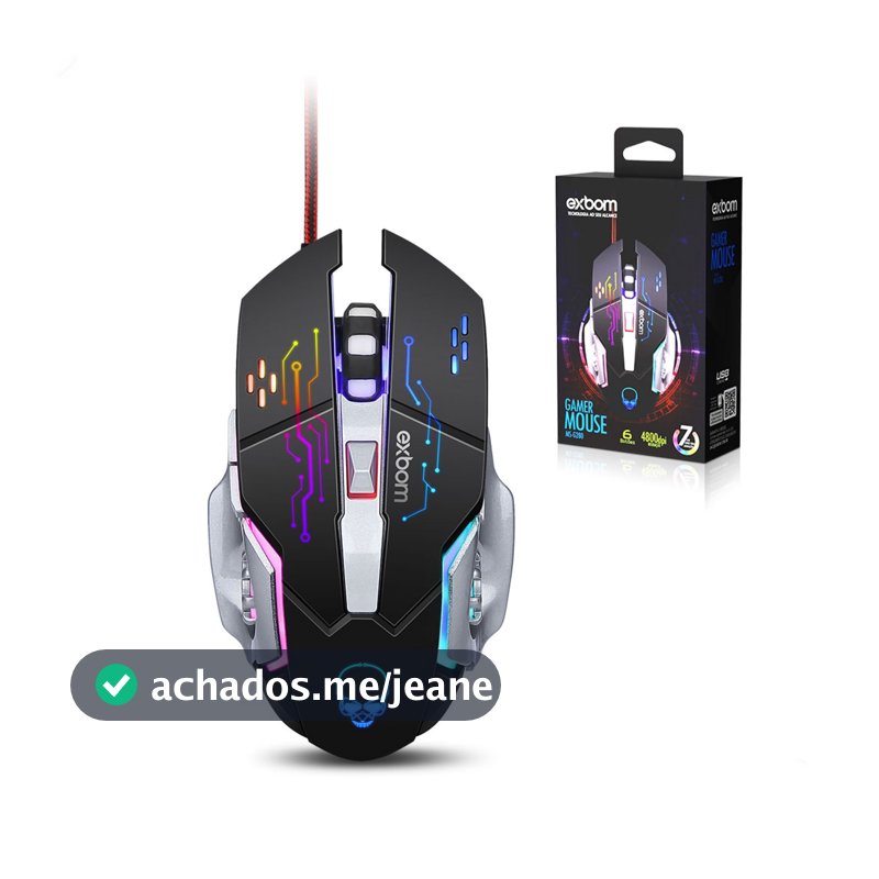 Mouse gamer 6 botões com LED RGB 4800 Dpi ajustável EXBOM MS-G280