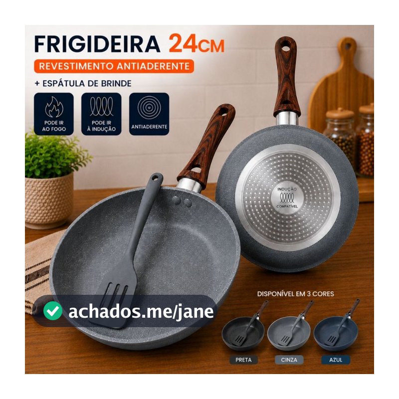 Frigideira Cerâmica Antiaderente 24cm Indução Cooktop Fogão a Gás Não Gruda Sem Óleo Com Espatula