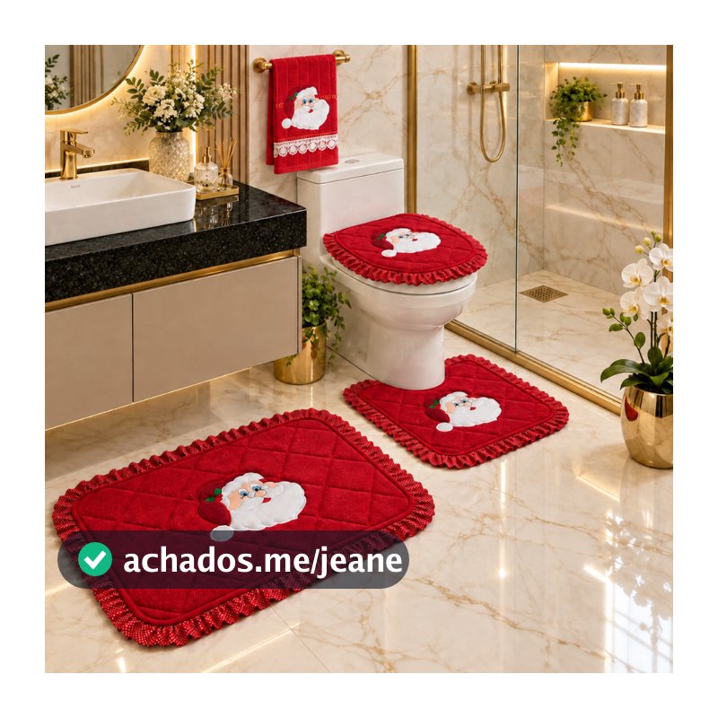 Jogo Toalha Rosto Lavabo Macia + Tapete Banheiro Bordado Altoalhado Natal 4pç Fabricação Propria