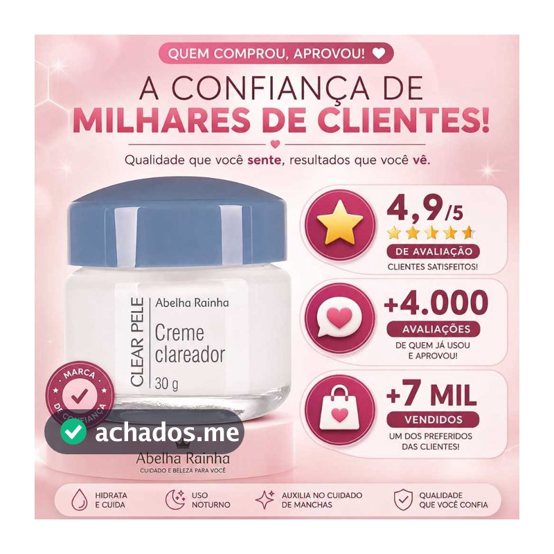 Creme Clareador Clear Pele da Abelha Rainha 30g (machas, melasma, acne...)