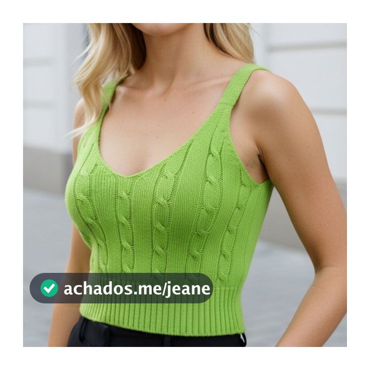 Cropped Tricô Modal Feminino Gola V Tranças Textura Estilo Moderno