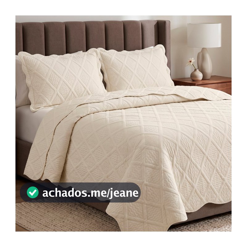 Kit Colcha 03 Peças Matelassê 3D em Alto Relevo Percal 300 Fios Copacabana