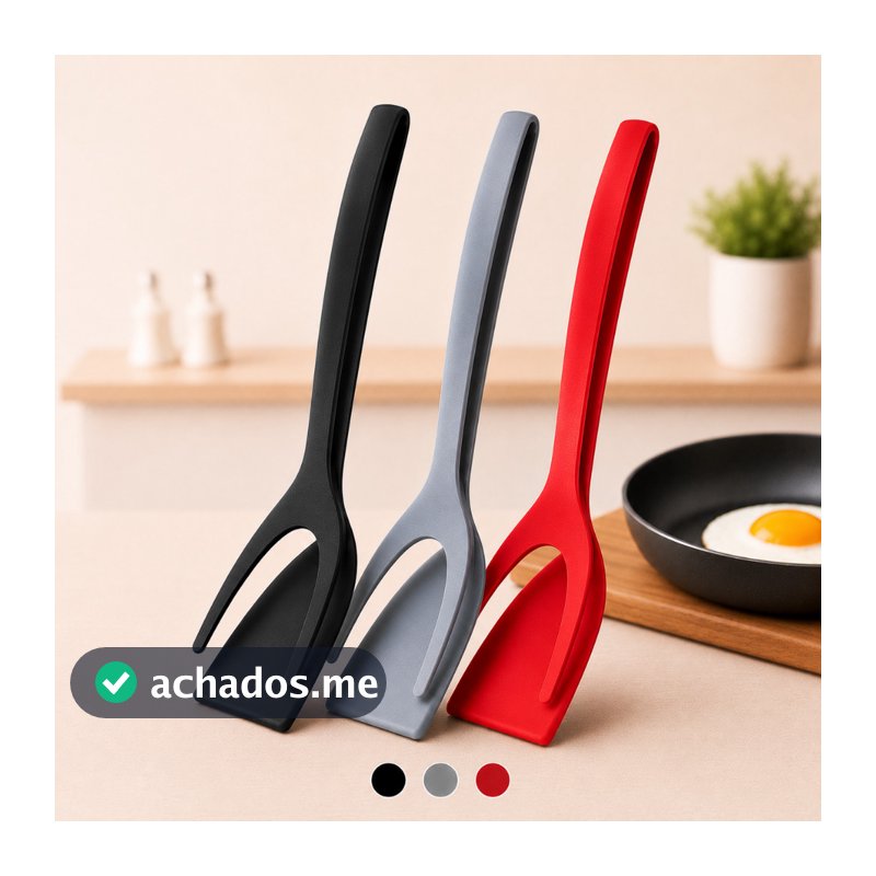 Espátula De Cozinha 2 Em 1 Para Virar Alimentos Antiaderente Ovos Hambúrguer Frango