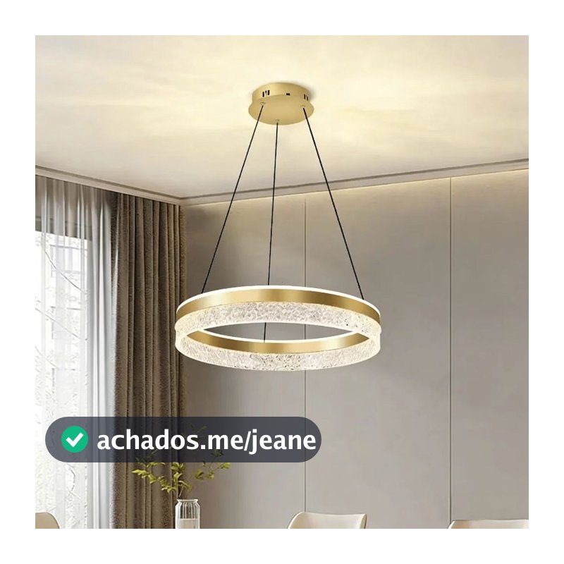 Lustre Pendente LED Cristal Premium 57W - Dourado | Iluminação Forte e Design Luxuoso para Sala, Quarto e Cozinha