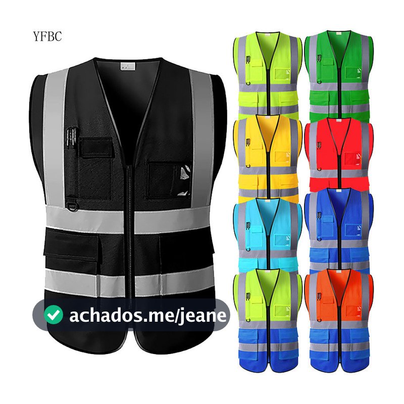 Colete de Ciclismo Refletivo Preto Personalizado com Visibilidade e Bolsos FCPV