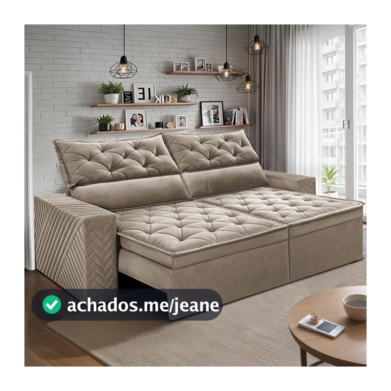 Sofá Retrátil Reclinável 2,00m Essence. Velusoft Cama inBox