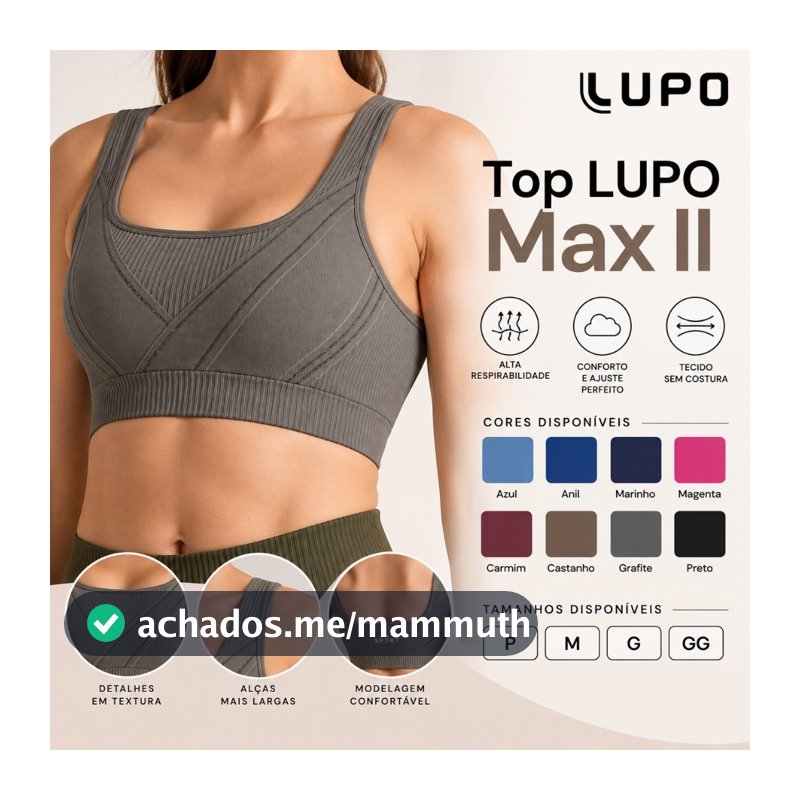 Top Academia LUPO Original Seamless Max II Feminino/Sem Costura/Sustentação/Esporte/Fitness/Treino