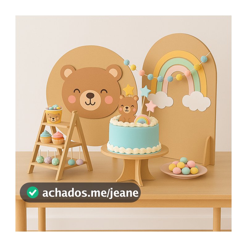 Kit Mini Festa MDF Painel Redondo + Arco + Mesa + Escada Decoração Mini Table Infantil Completo Fest