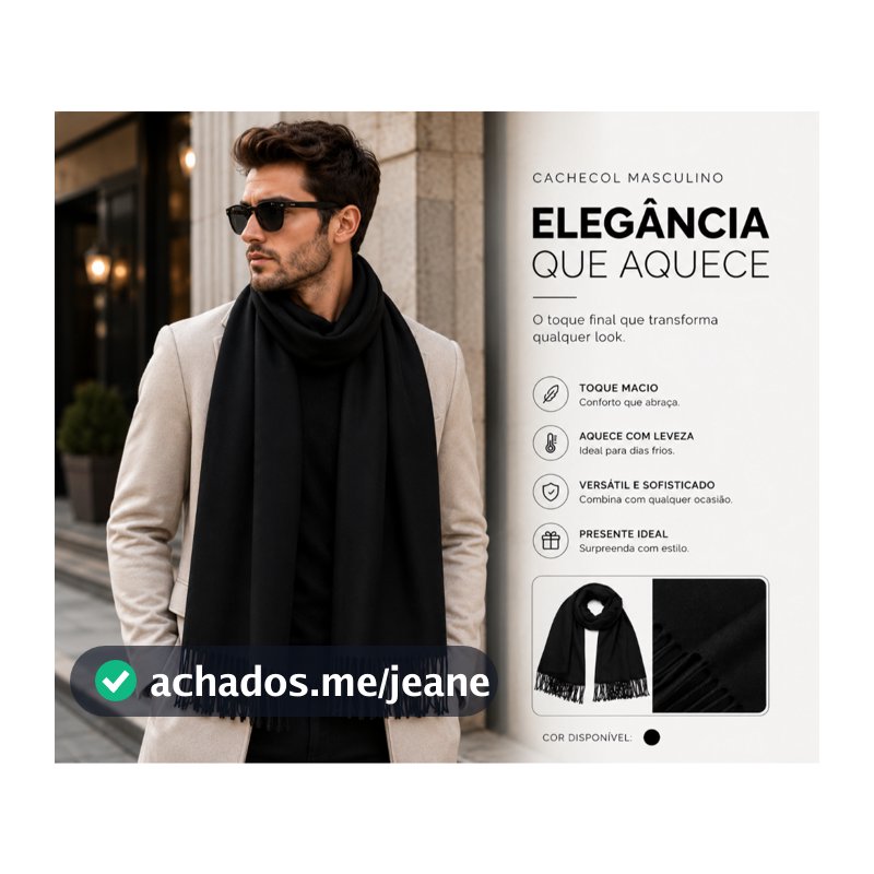 Cachecol Preto de Lã Masculino Térmico de Inverno Motoboy Motoqueiro