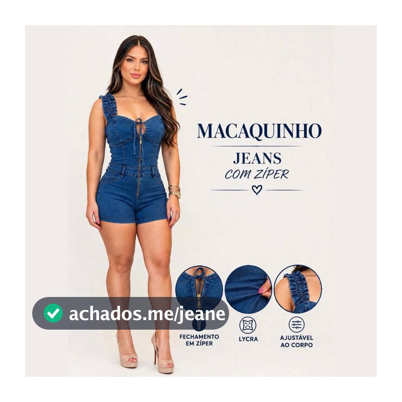 Macaquinho Jeans Com Stretch Fechamento Em Zipper