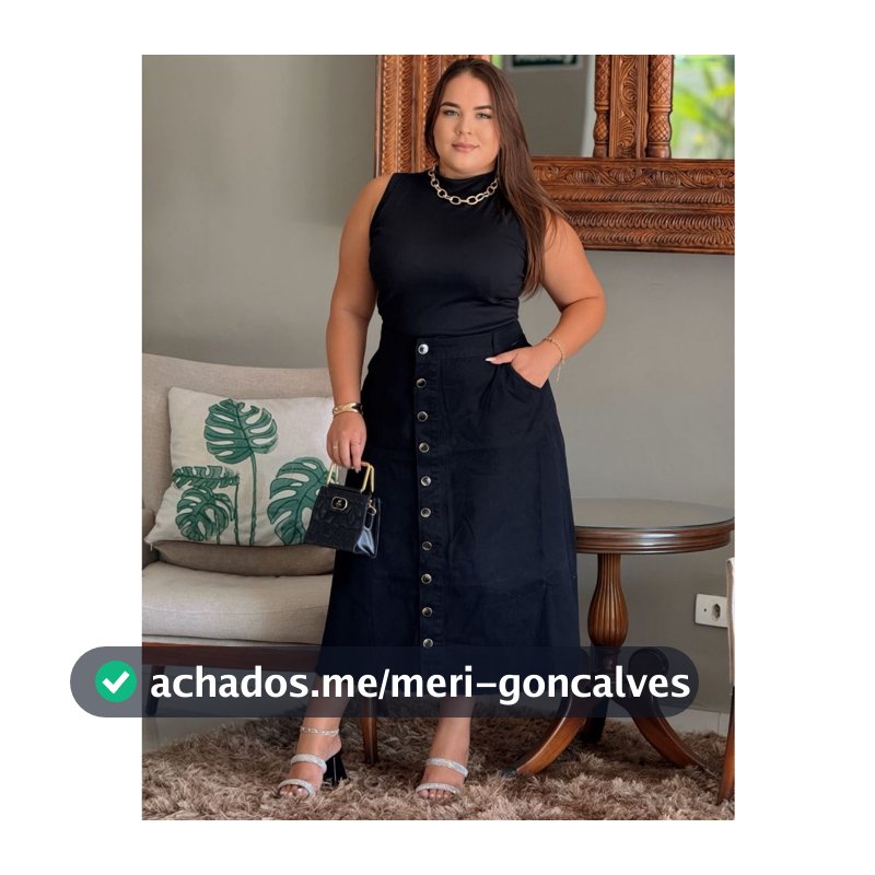Saia Jeans Longa Preta Moda Cristã Evangélica Tamanho Plus Size Cós Alto e Botões 50 ao 56 Sem Lycra