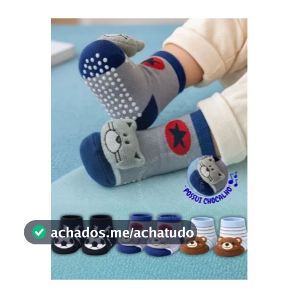 Kit 12 Pares de Meia Bebê Menino Chocalho Inverno Pelucia no Pé Algodão Premium