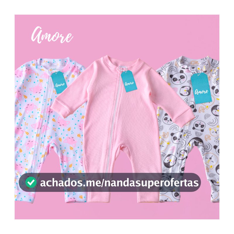 Kit 3 Macacão Amore Enxoval Bebê Amiguinhas Da Selva Menina 100% Algodão