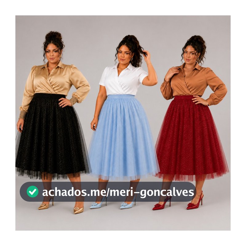 Saia Midi plus size Tule c/ Glitter  Evangelico Cintura Alta Moda Elegante  Festividade Congresso