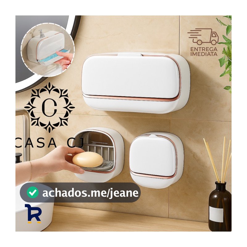 Kit Saboneteira Porta Sabão Duplo com Adesivo para Fixação Parede Banheiro Bandeja Dreno Sabão Seco