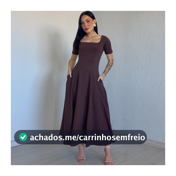 Vestido Rodado Com Manga e Bolso 100% Algodão Premium Casual Elegante Feminino Festas Eventos Igreja