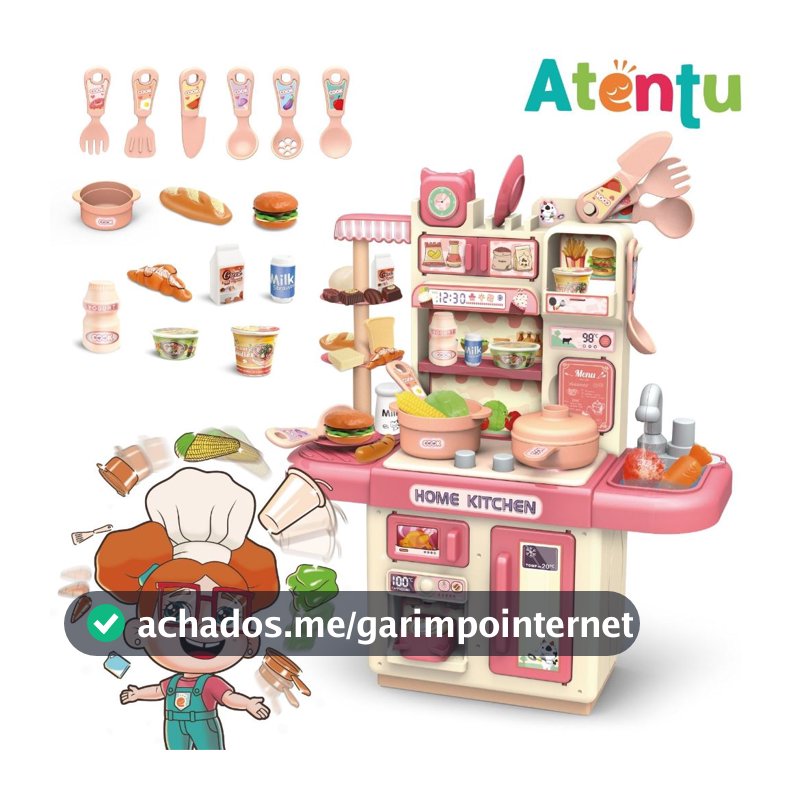Cozinha Infantil Brinquedo com Luz Sai Água de Verdade Fogão 33 Acessórios