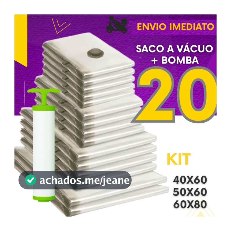Kit 20 - Saco A Vácuo Bomba Manual Organizador Viagem Casa Roupas Cobertas Resistente Reutilizável