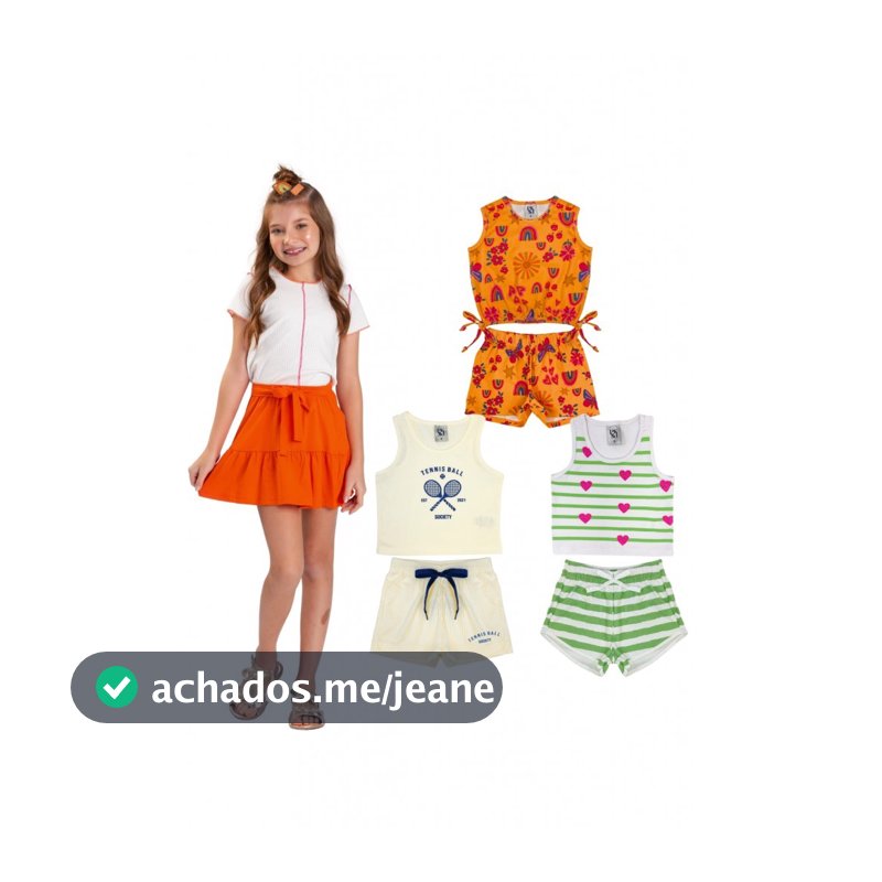 Kit Sortido 6 Peças de Roupas Infantil Menina Verão - 3 Camisetas + 3 Bermudas ou Vestidos