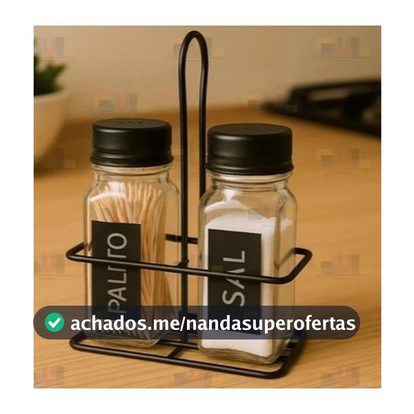 Conjunto Saleiro e Paliteiro l Vidro e Aço Inox Preto l Suporte Sal e Palito Organizador