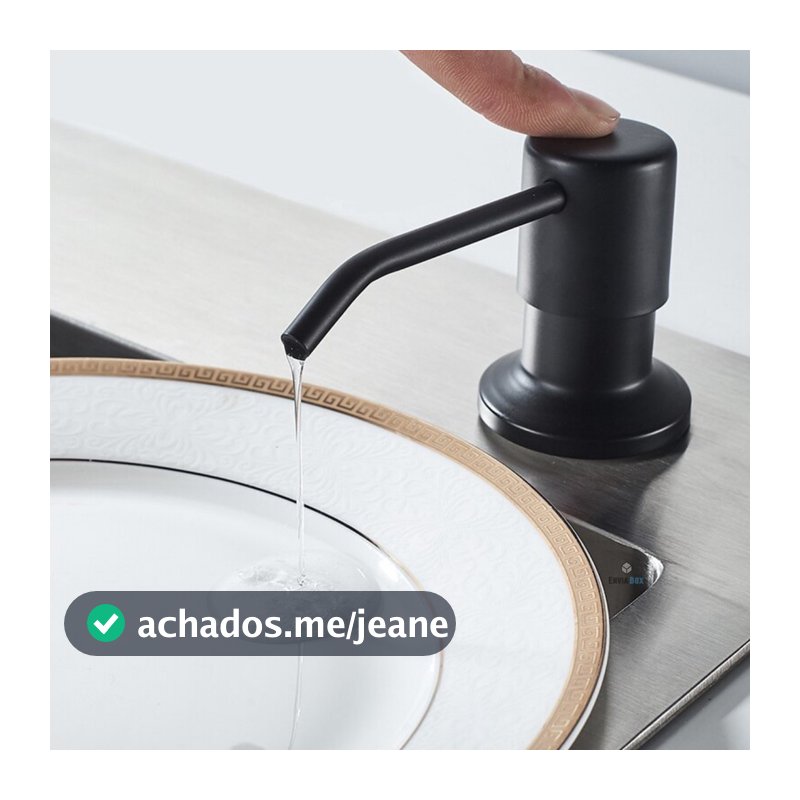 Dispenser Dosador de Embutir Preto Fosco Pia Cozinha Banheiro Metal Aço Inox Resistente