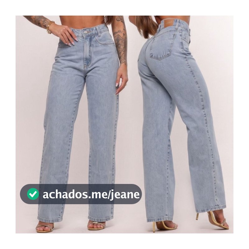 Calça Jeans Wide Leg Feminina Pantalona Sem Lycra 100% Algodão Premium Cintura Alta Empina Bumbum Marmorizada