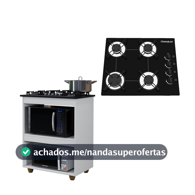 KIT BALCÃO COOKTOP TURIM COM FOGÃO COOKTOP 4 BOCAS CHAMALUX BIVOLT