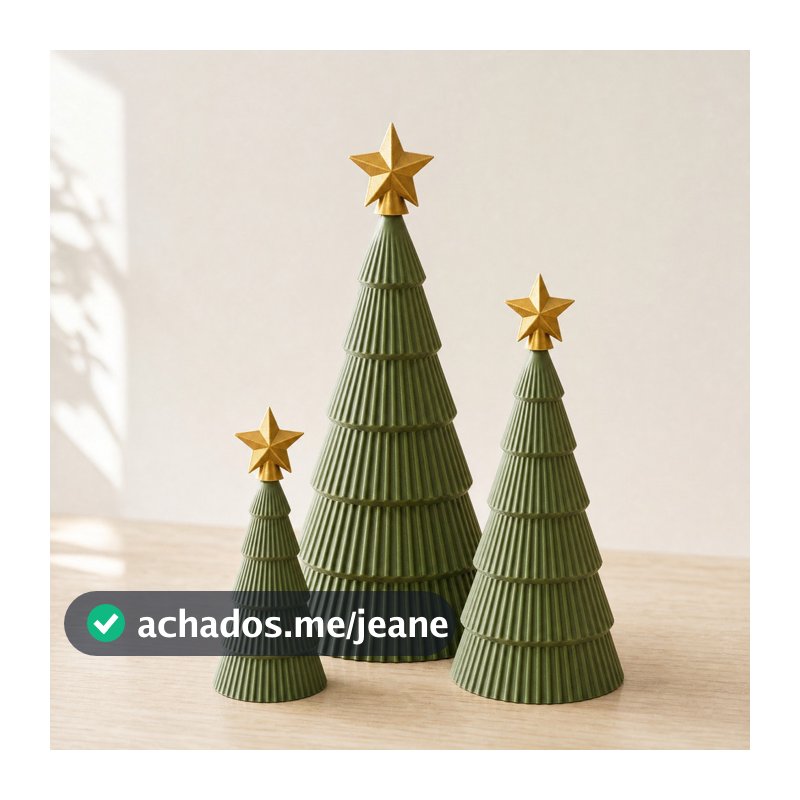 Kit 3 Mini Árvores de Natal Decorativas 10, 12 e 15 cm Enfeite de Mesa com Estrela Dourada