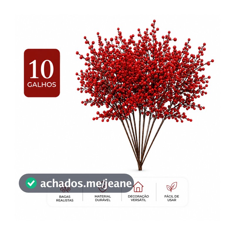 Azevinho Berry cerejinha frutas vermelhas Enfeite Árvore Natal Cereja Galho Hastes Berries Decoração Realismo
