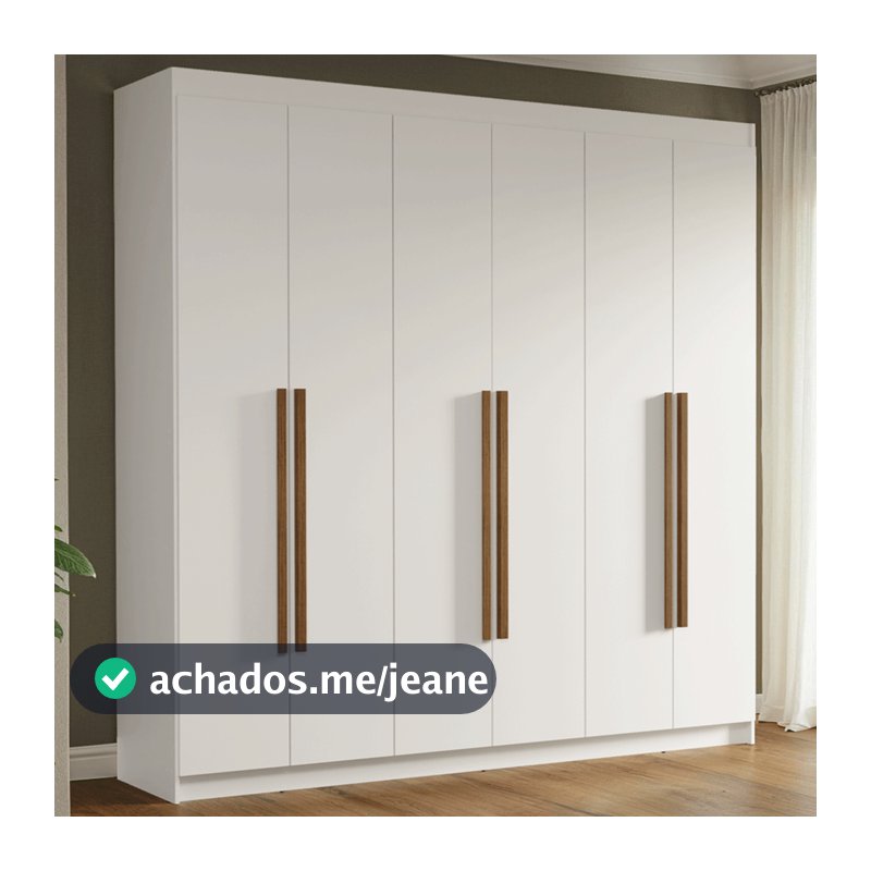 Guarda-Roupa Casal 6 Portas Batentes Branco/Branco/Rustic Venus Madesa