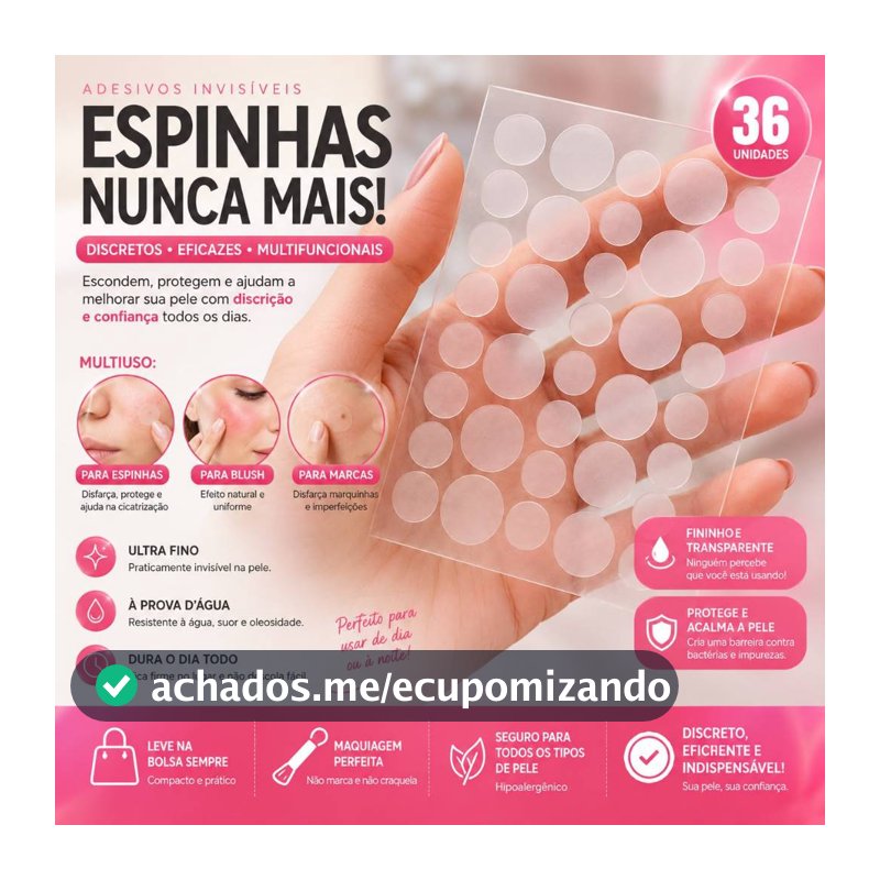 Kit 36/100 Adesivo Seca Espinha, Anti‑acne, Transparente Invisível Dia/Noite Secativo