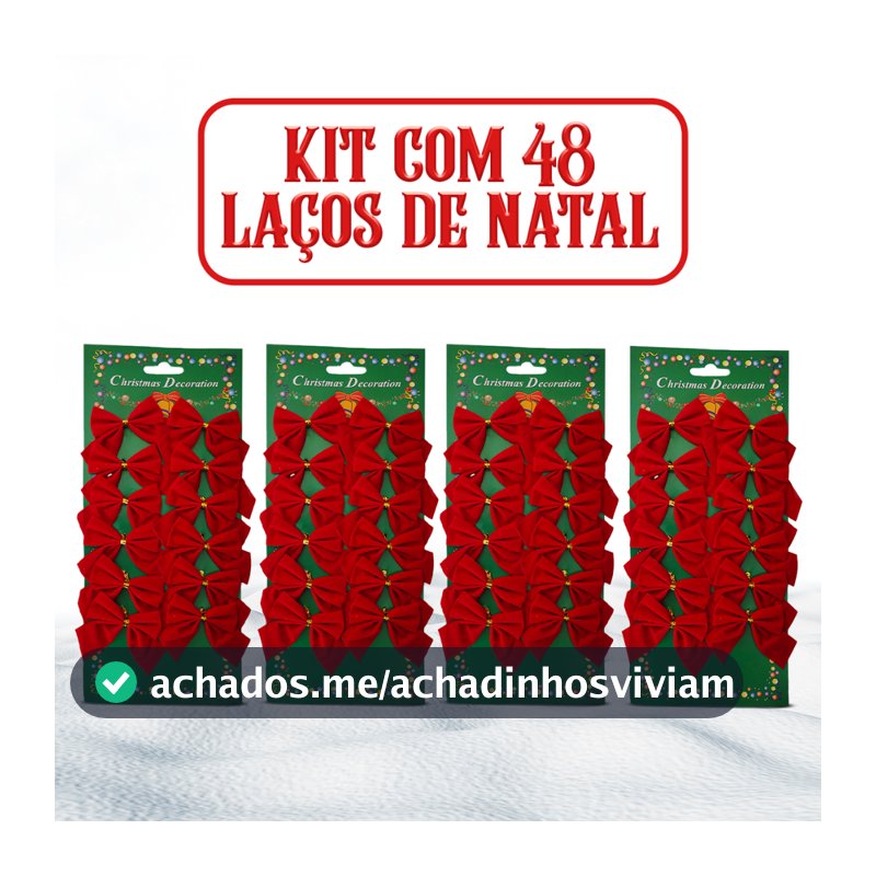 Kit 48 Laços Enfeite Natal Arvore Festão Decoração Natalina Promoção
