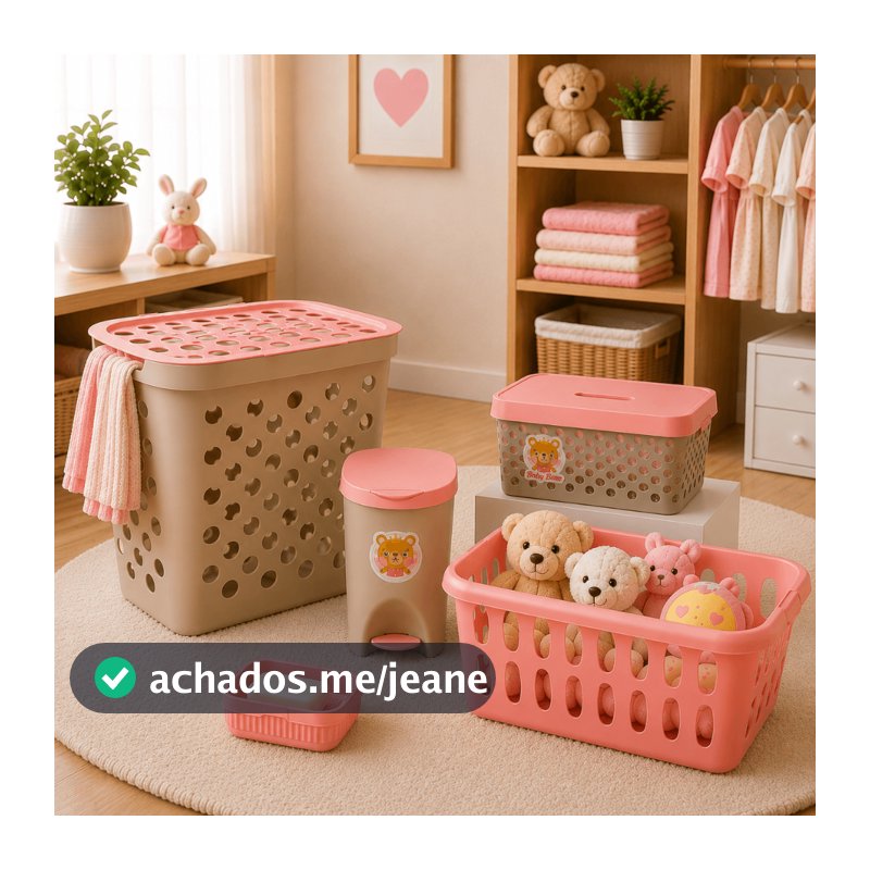Kit Banho Banheiro Baby Bebê Cestos Roupas Lixeira E Saboneteira Menino Menina Rosa