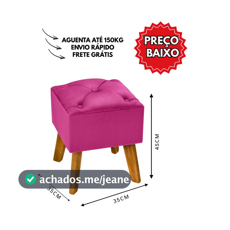 Puff Banqueta Retrô Capitonê em Veludo com Pés de Madeira–Decorativo, Confortável e Resistente até 120kg