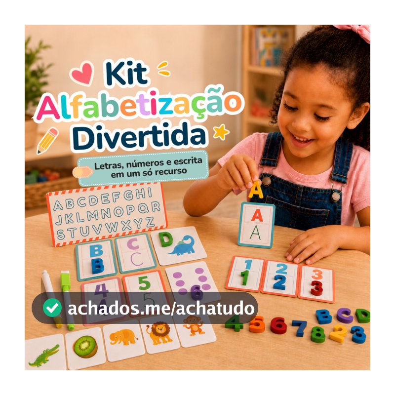 Kit Alfabetização Divertida Letras, Números, Canetas apagavéis e Cards. Escrita e Aprendizado Lúdico