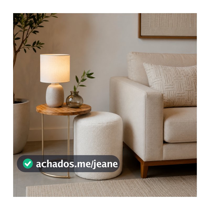 Mesa Lateral Champagne Com Puff Decorativo Estofado Variações de tecidos