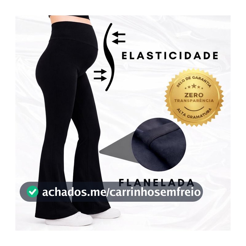 Calça Flanelada Flare Inverno Gravidez Conforto Alta Sustentação