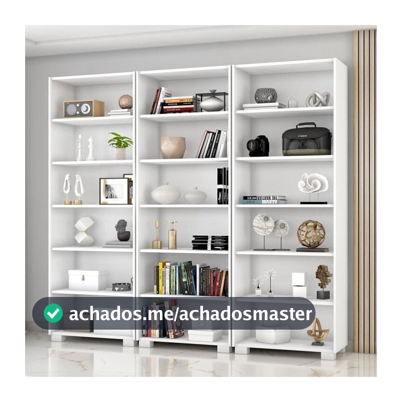 Kit 3 Estantes para Livros 5 Prateleiras 188CMX60,5cm Office Branco/Tx Branco TX
